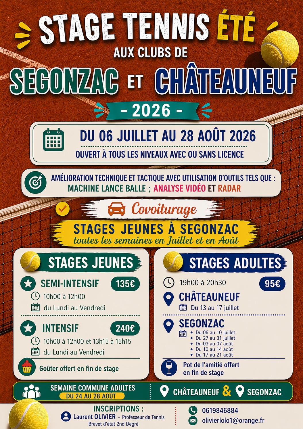 Stage Tennis Été au Club de Segonzac