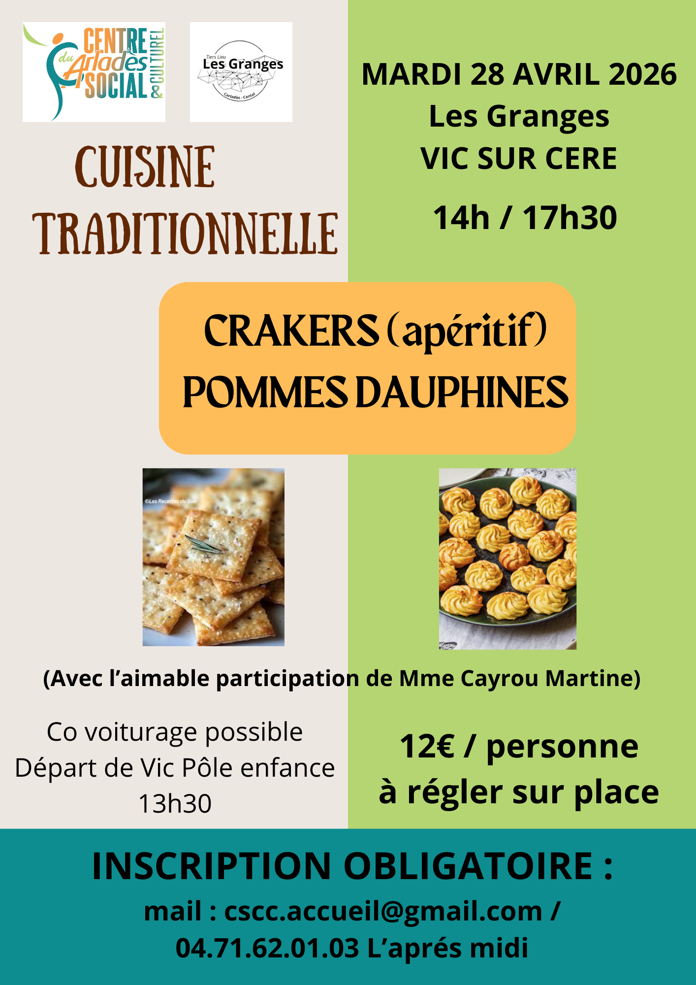 Atelier cuisine crakers et pommes dauphines