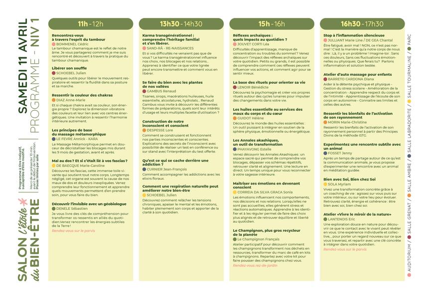 Programme 11 avril conférences et ateliers Salon l'Etoile du Bien Être