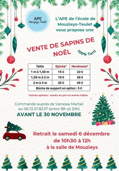 Vente de Sapins de Noël - APE Mouzieys