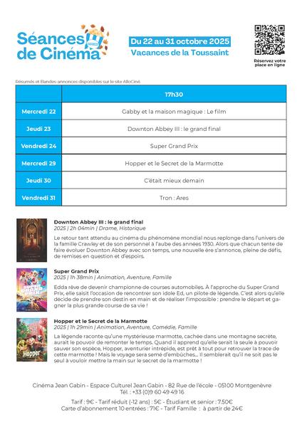 Cinéma 'Vacances de la Toussaint'