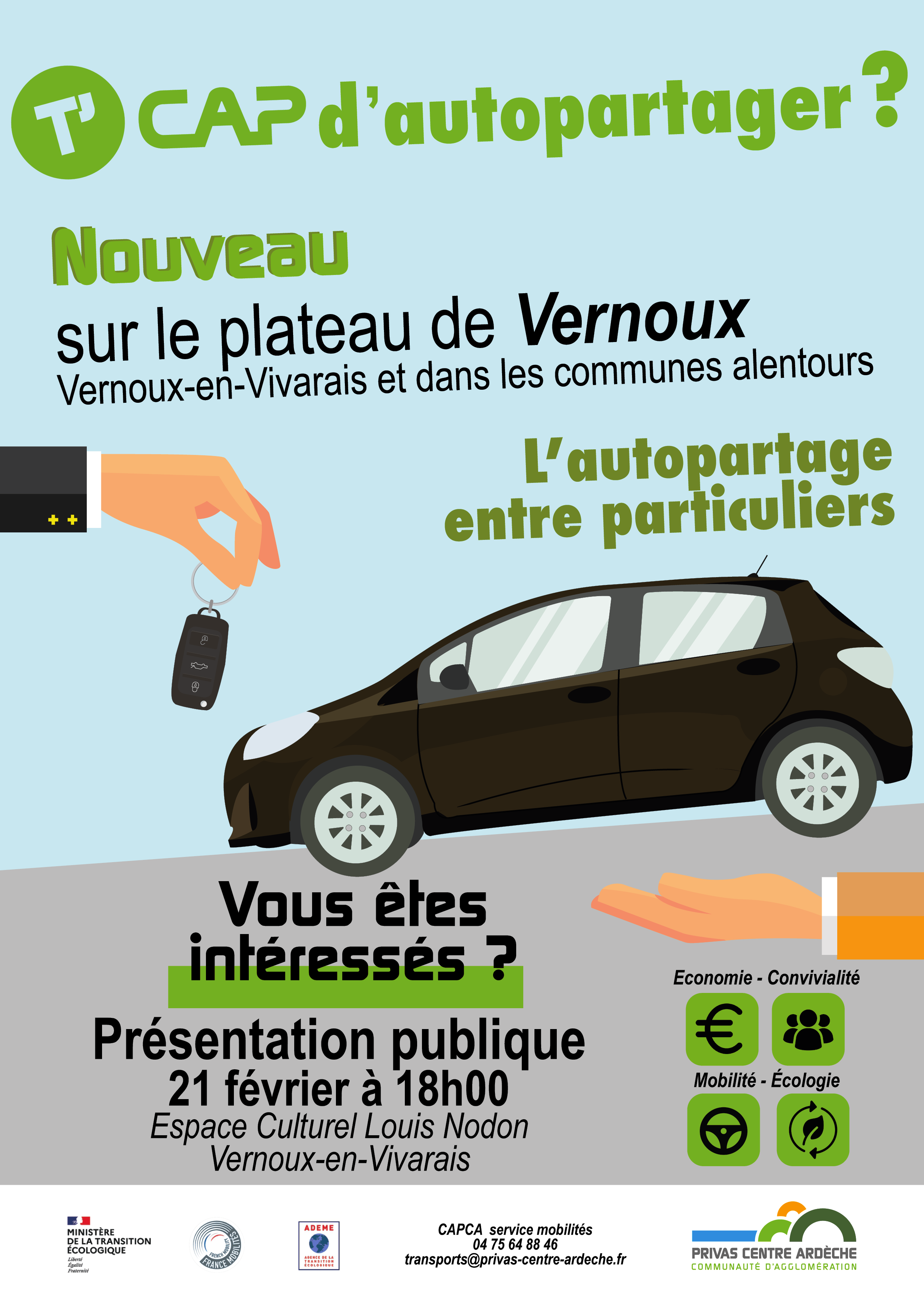 Events…Put it in your diary : Réunion publique de présentation du nouveau service d'autopartage entre particuliers sur le Plateau de Vernoux