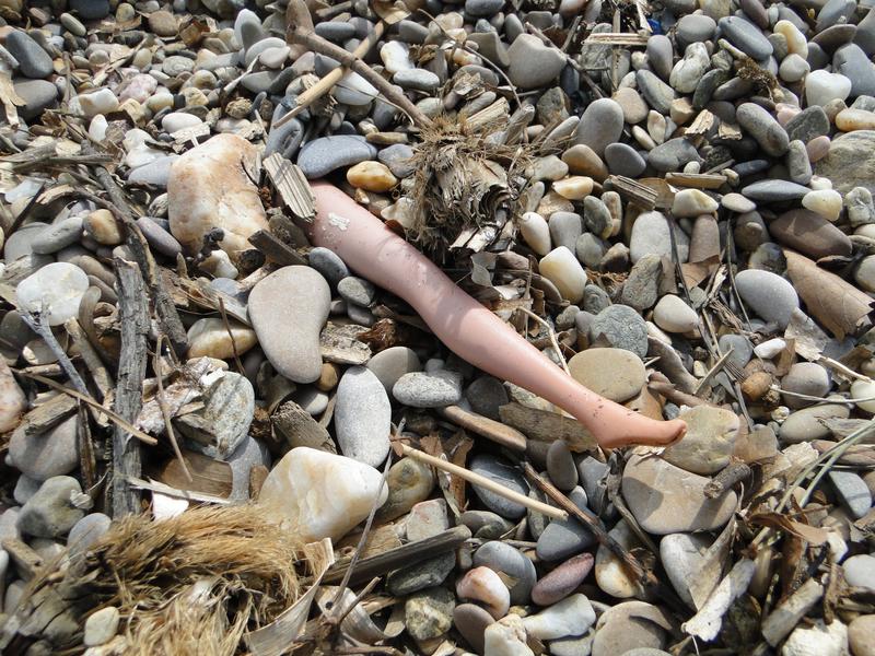 Jambe de Barbie échouée sur une plage de la presqu'île de Giens