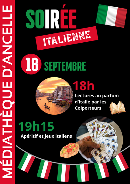 Soirée italienne à la médiathèque d'Ancelle