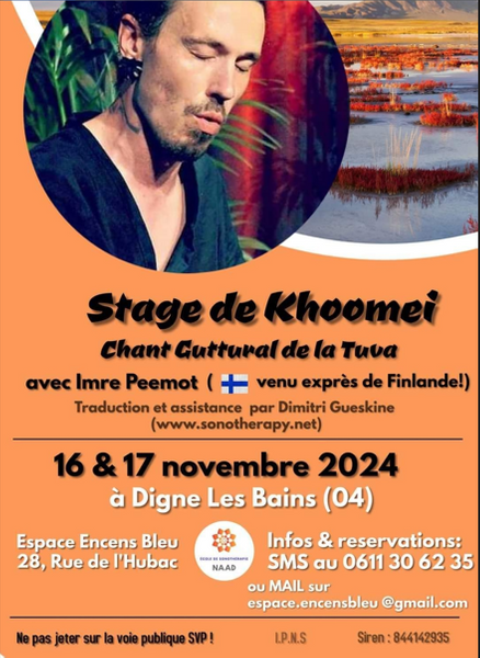 Stage de Koomei et chant Guttural de la Touva Du 16 au 17 nov 2024