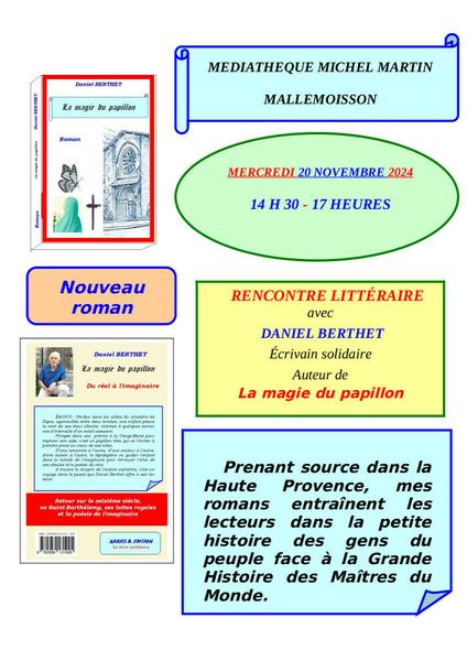 Rencontre littéraire avec Daniel Berthet Le 20 nov 2024