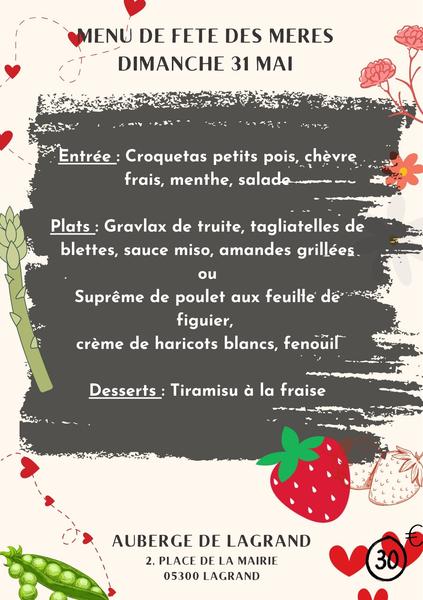Menu de la Fête des Mères à l'Auberge de Lagrand