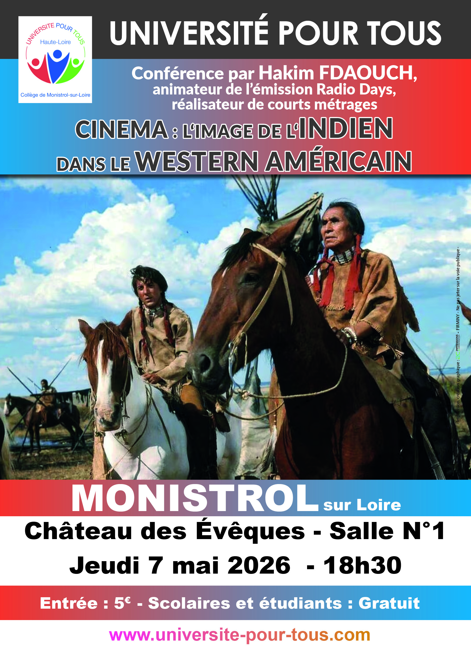 CONFERENCE UPT : Cinéma "L'IMAGE DE L'INDIEN DANS LE WESTERN AMERICAIN"