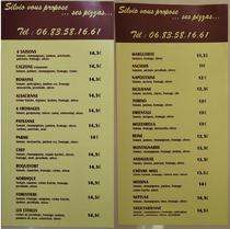 Carte de la pizzéria