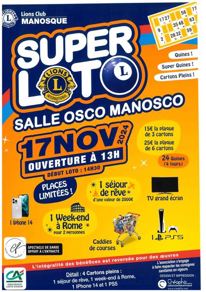 Super loto du Lions Club Le 17 nov 2024