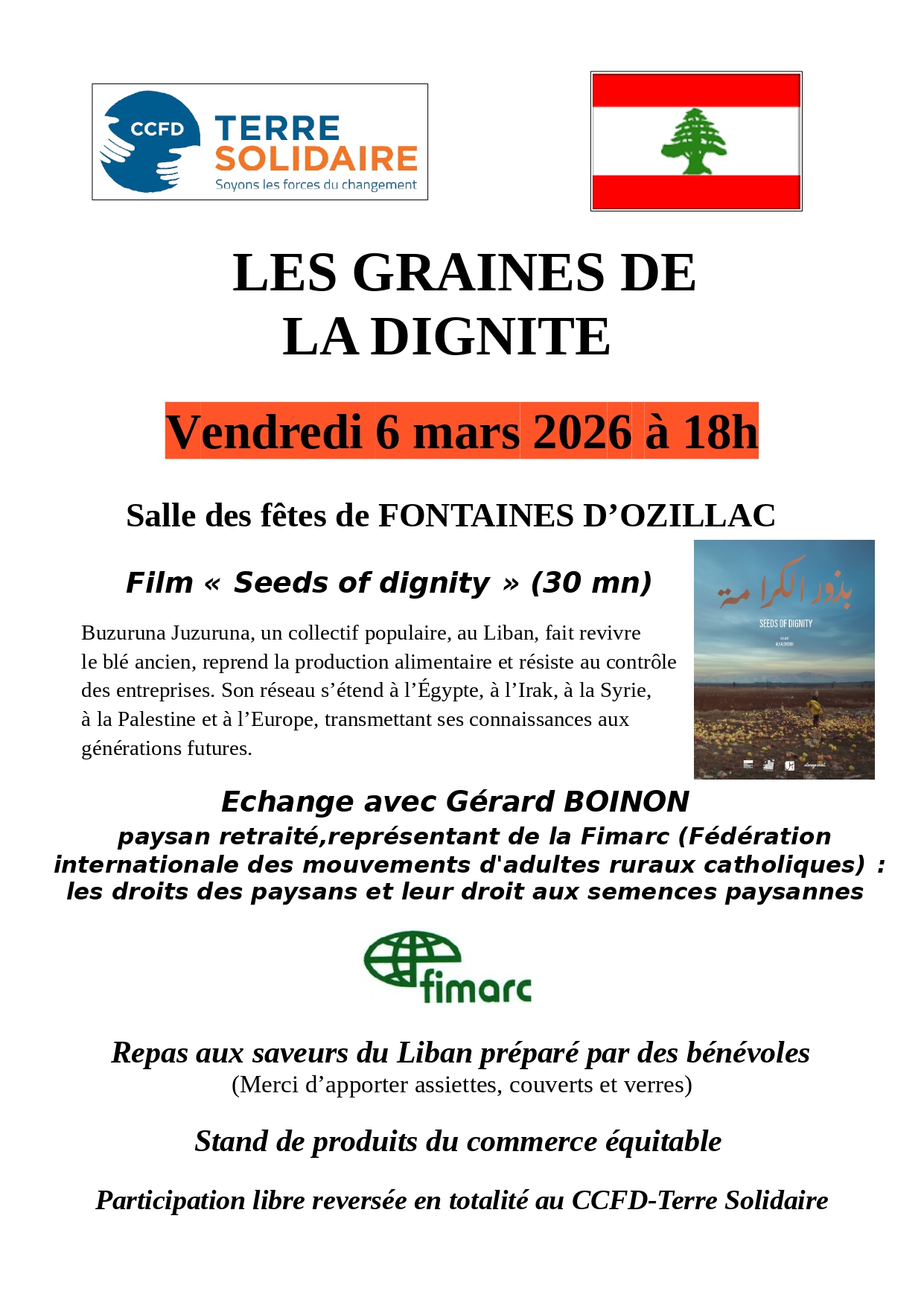 Les graines de la dignité - Film et échange