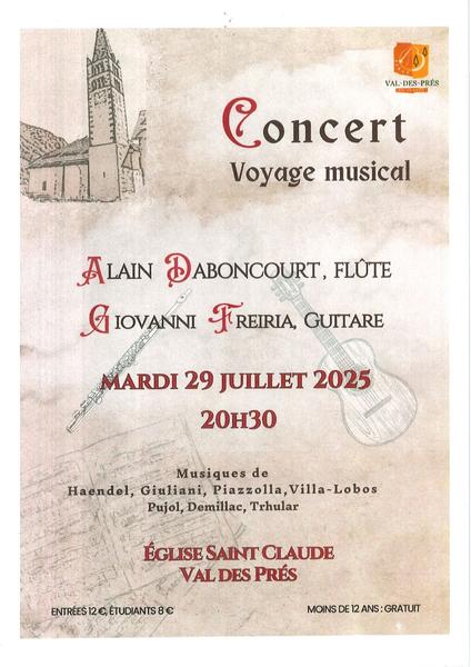 Affiche Concert de flûte et guitare à l'église saint Claude de Val-des-Prés - © Association de sauvegarde de l'église saint Claude de Val-des-Prés Affiche Concert de flûte et guitare - © Association de sauvegarde de l'église saint Claude de Val-des-Prés