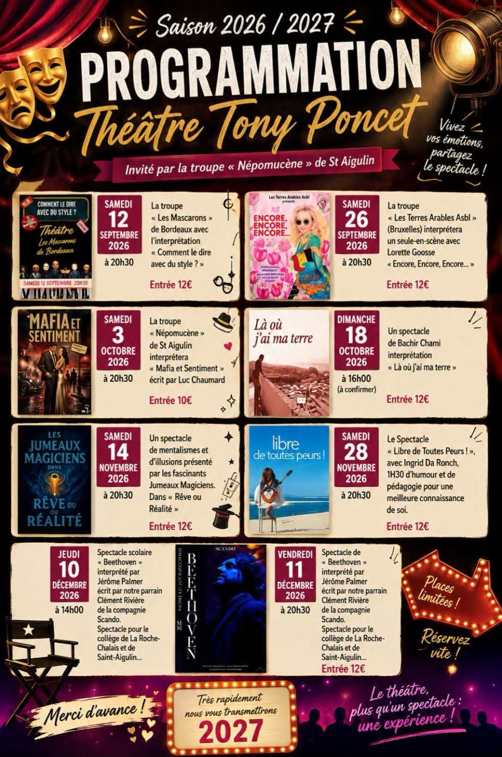 Programme du Théâtre Tony Poncet