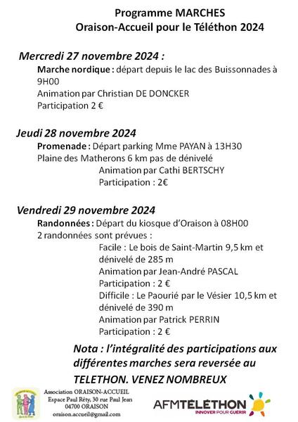 Marche pour le Téléthon Du 27 au 30 nov 2024