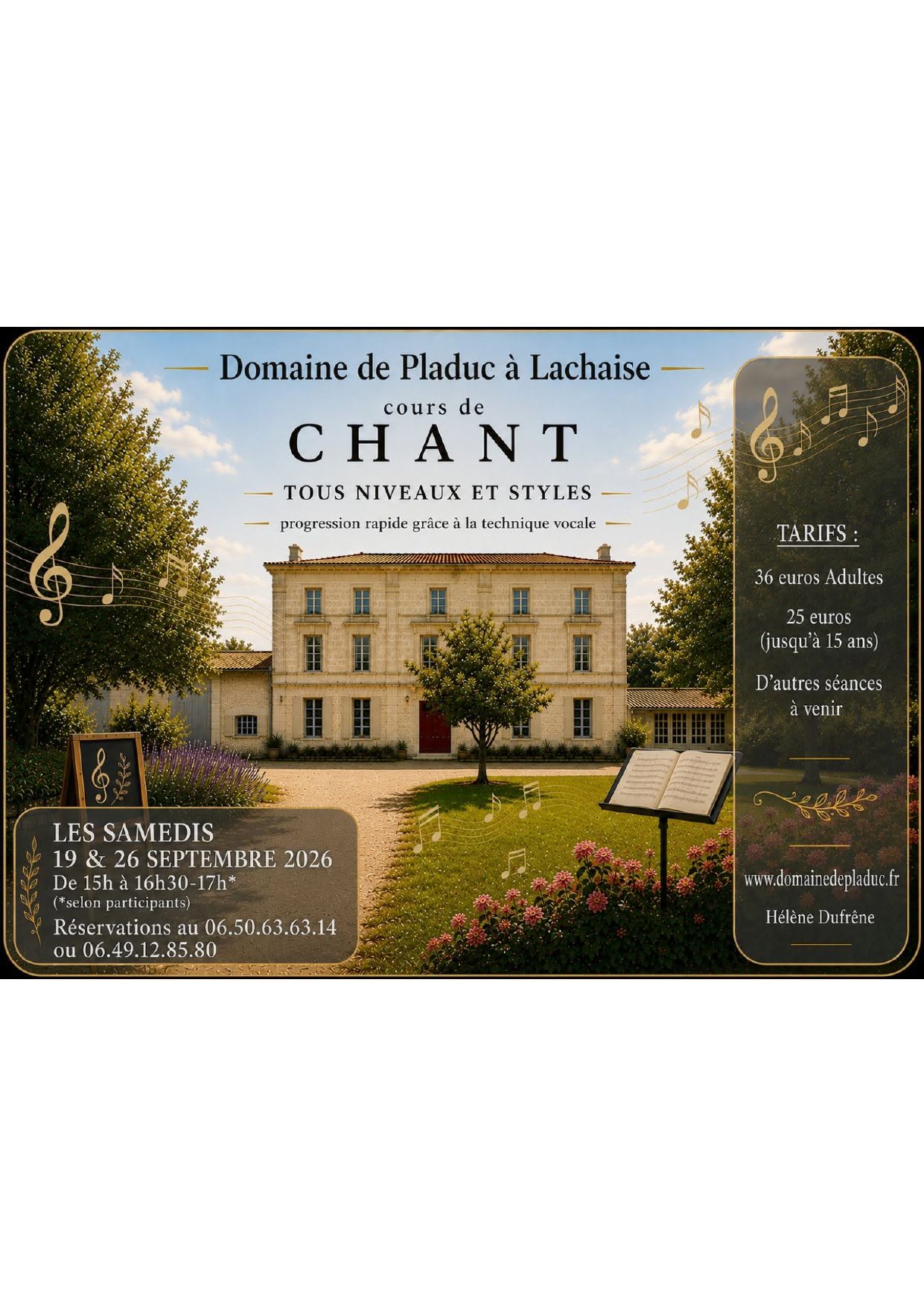 Cours de chant tous niveaux au Domaine de Pladuc