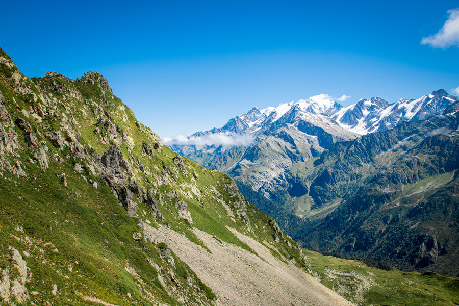 Panorama sur le massif du Mont-Blanc depuis le col de la Fenêtre
