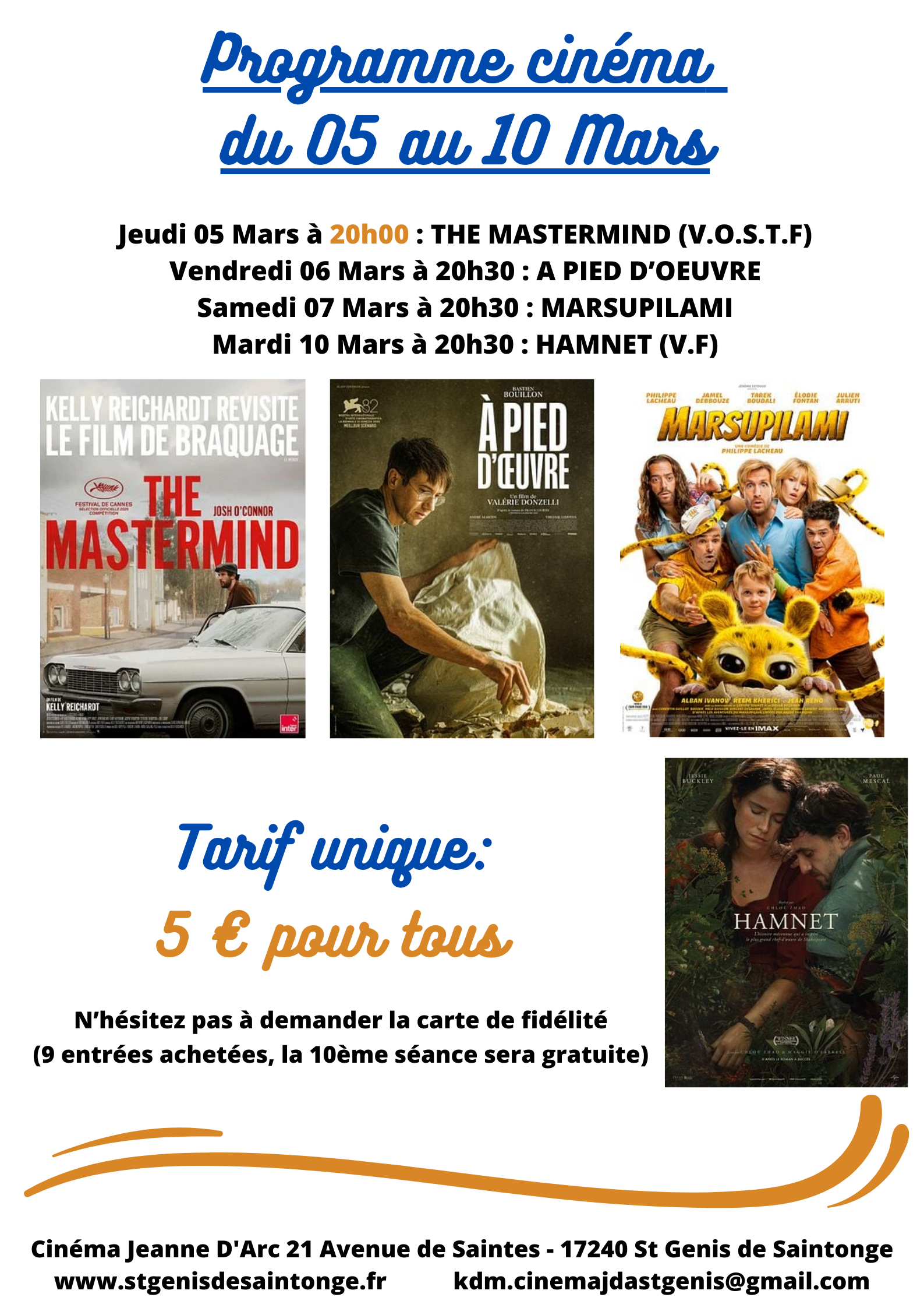 Programme Cinéma Saint Genis de Saintonge (05 au 10 Mars)