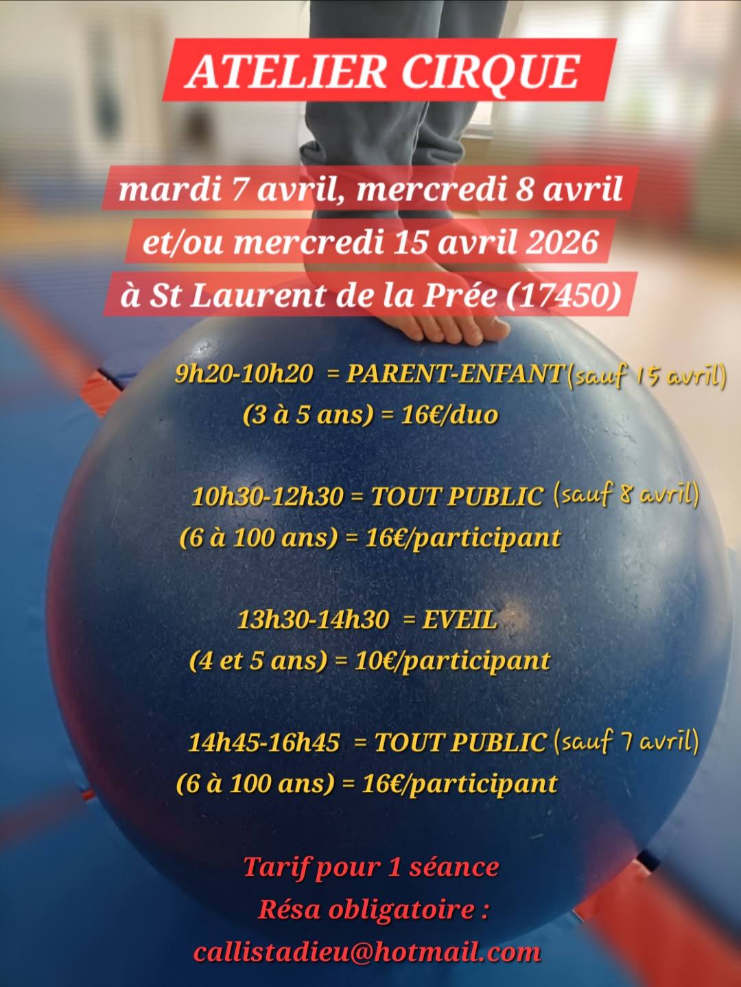 Atelier Cirque Vacances d'Avril