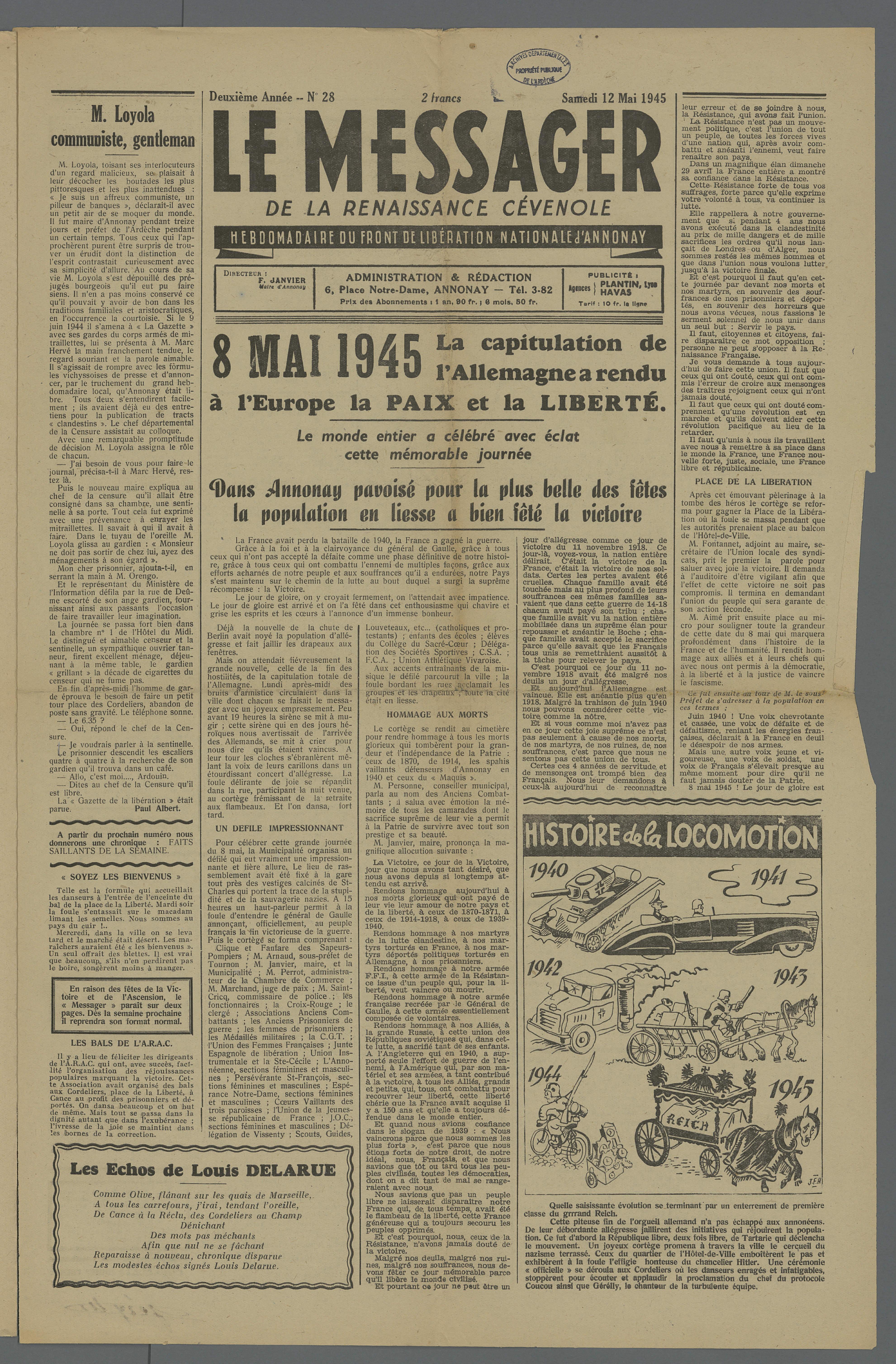 Alle leuke evenementen! : Exposition : revue de presse ardéchoise (1944-1945)