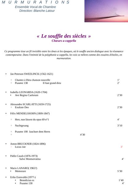 Programme concert du choeur Murmurations sous la direction de Blanche Latour_Les Contamines-Montjoie