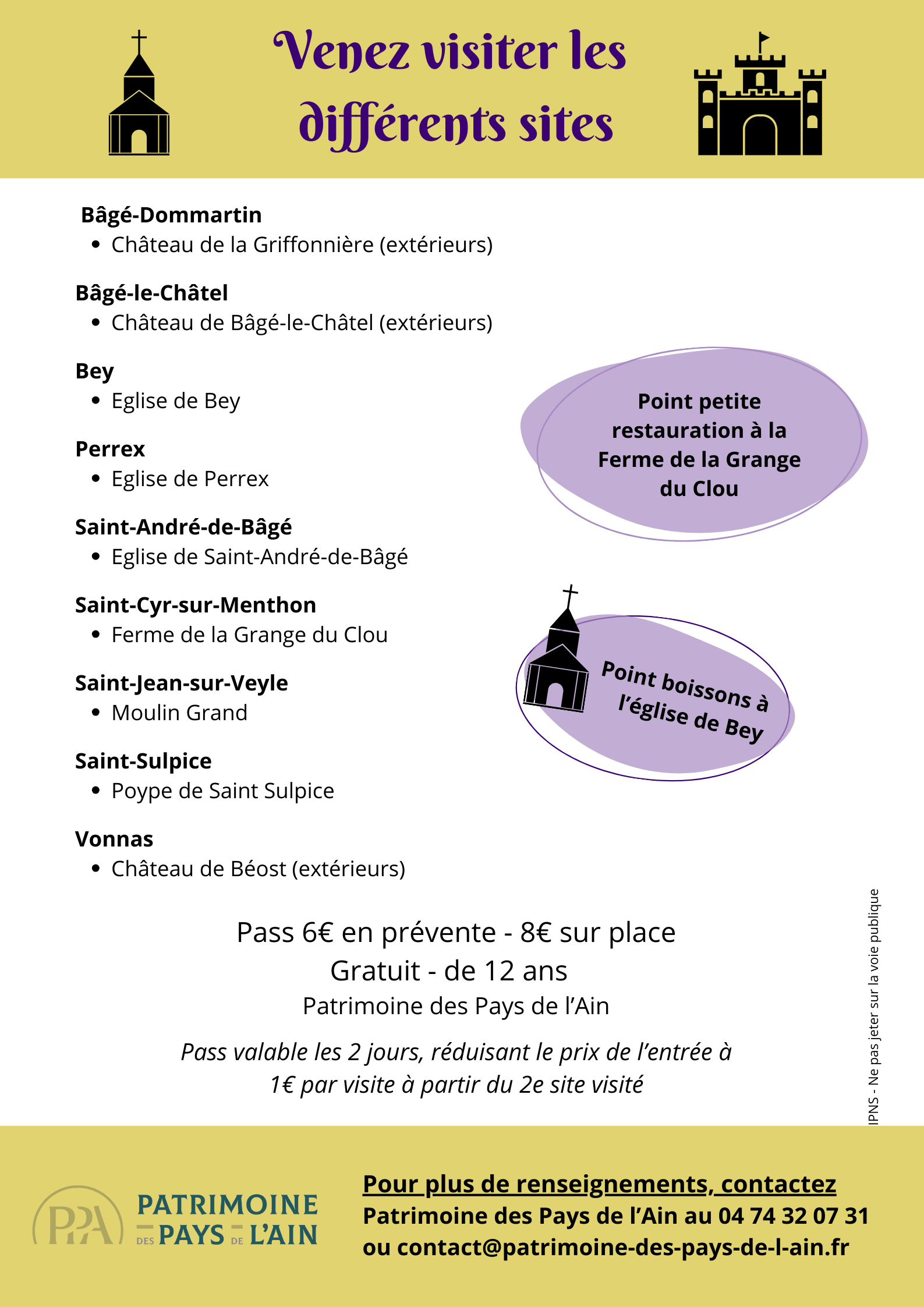 Flyer verso L'Ain de clocher en château : Veyle -Pays de Bâgé_Bey
