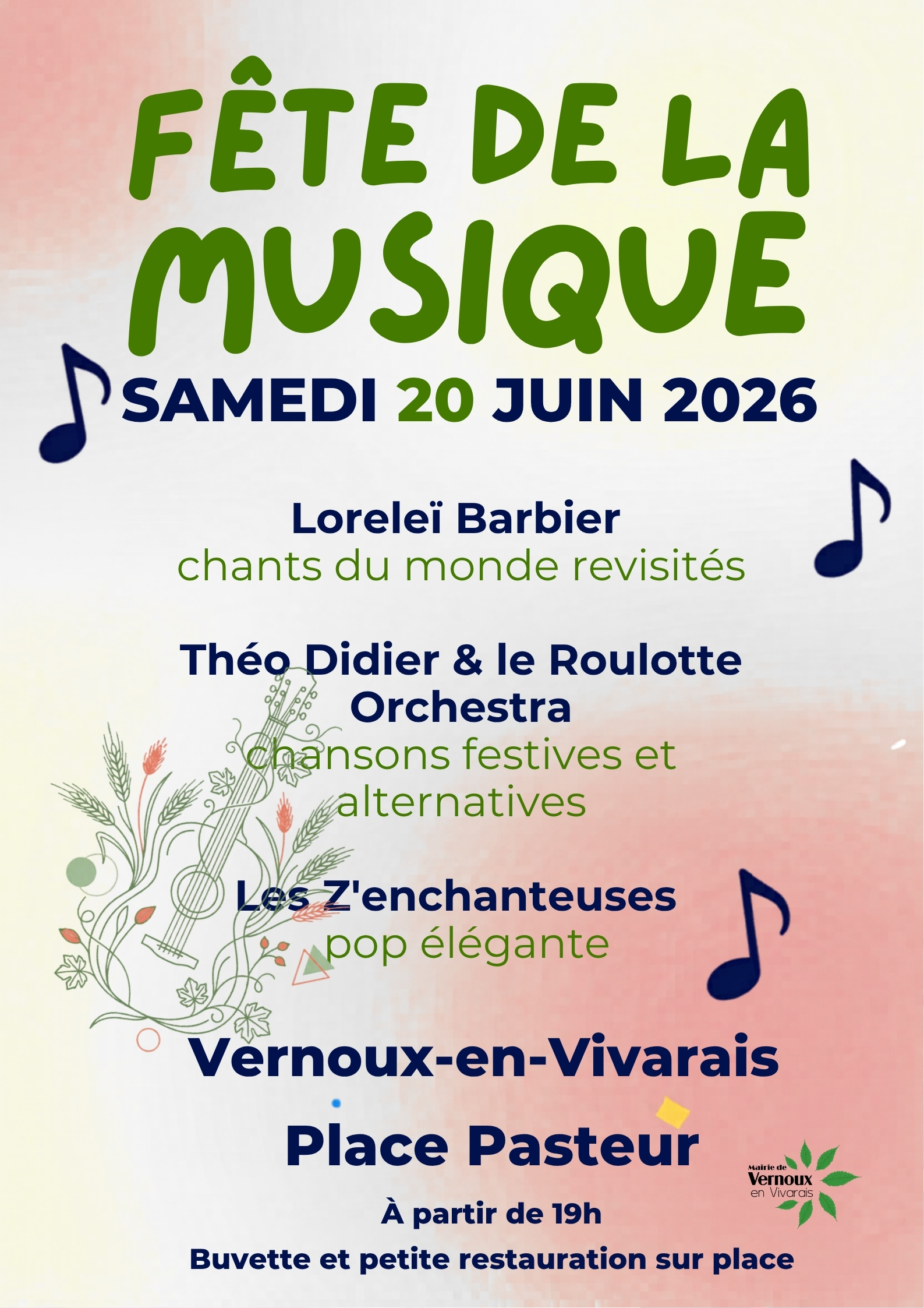 Fête de la musique - Concerts de Lorelei Barbier, du groupe "Théo Didier et le Roulotte Orchestra" et du duo "Les Z'Enchanteuses"