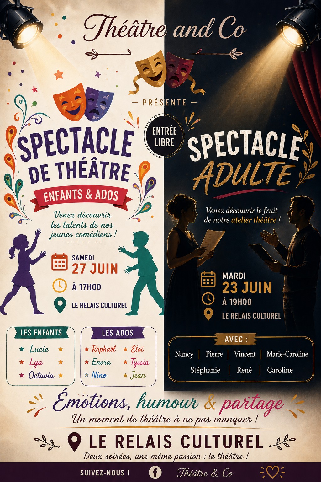 Spectacles de théâtre  par l’association Théâtre and Co « 