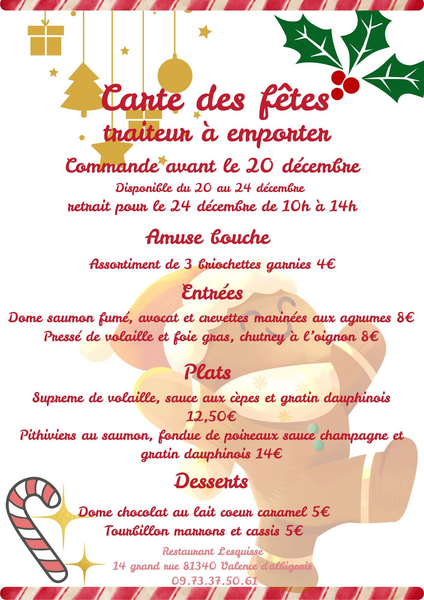 Carte des Fêtes - traiteur à emporter